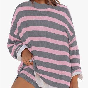 Pink and Gray Striped Sweater